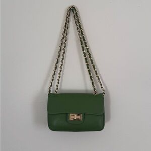 Green leather bag with adjustable strap